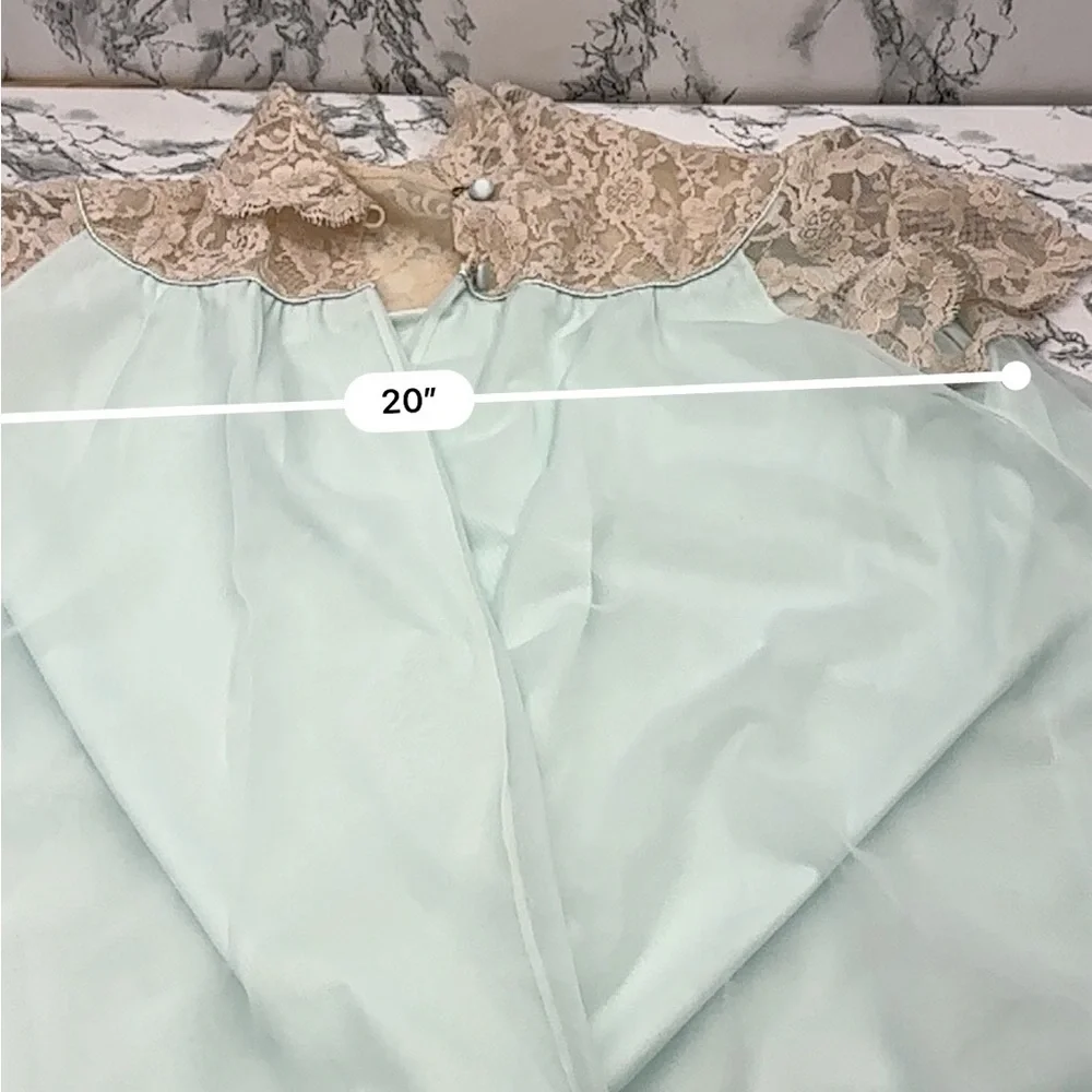 Vintage 1960s pale blue chiffon peignoir nightgown robe delicate lace sleeves - Picture 11 of 15